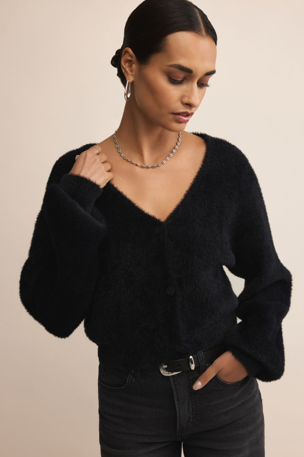 Z SUPPLY - SADIRA FLUFFY CROP CARDIGAN BLACK