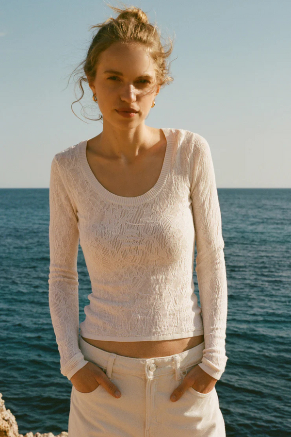 Z SUPPLY - TIBI SCOOP MESH SWEATER CRYSTAL