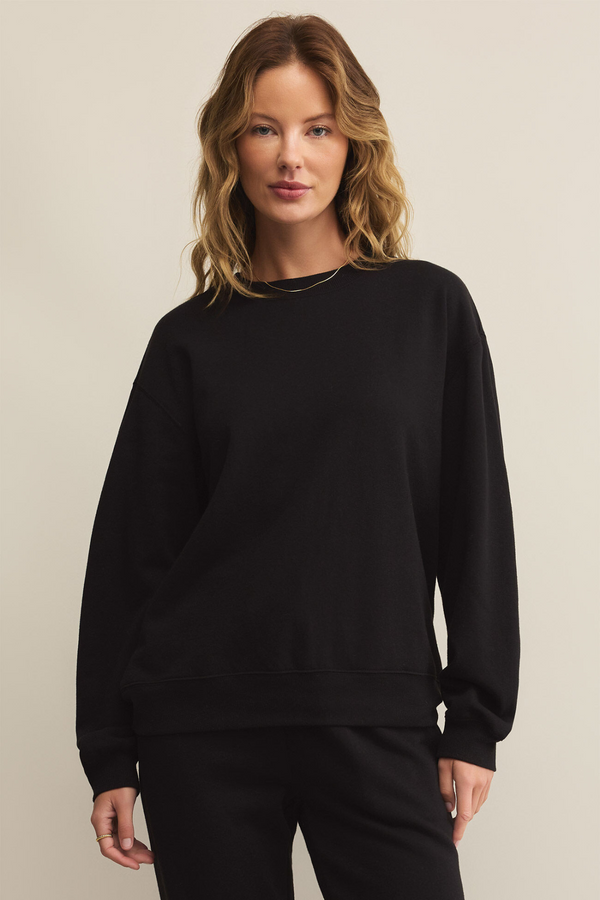 Z SUPPLY - CLASSIC BOYFRIEND FLEECE SWEATSHIRT BLACK