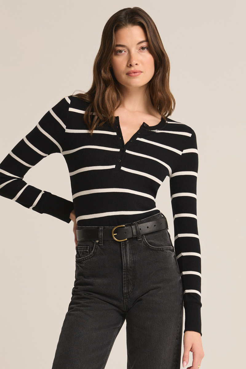 Z SUPPLY - SCARLETT RIB STRIPE HENLEY BLACK