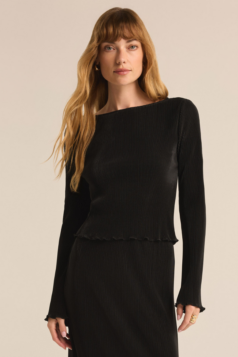 Z SUPPLY - VERONICA PLEATED BOAT NECK TOP BLACK