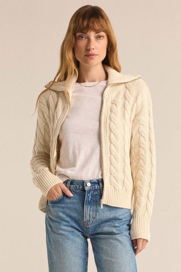 Z SUPPLY - HEMINGWAY CABLE KNIT CARDIGAN SEA SALT