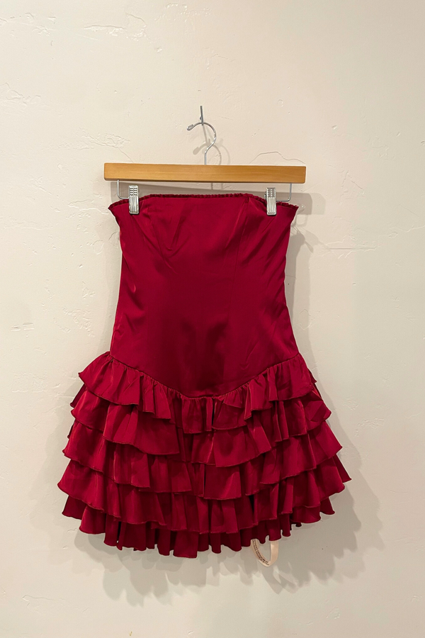 OH POLLY - BERRY RED MINI RUFFLE DRESS