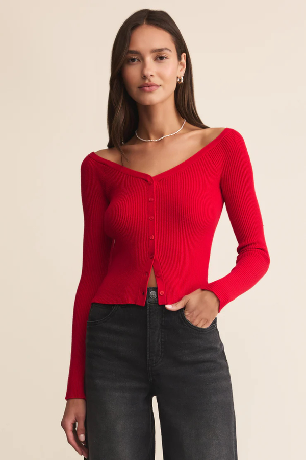 Z SUPPLY - JOVY OFF THE SHOULDER CROP TOP FESTIVE RED