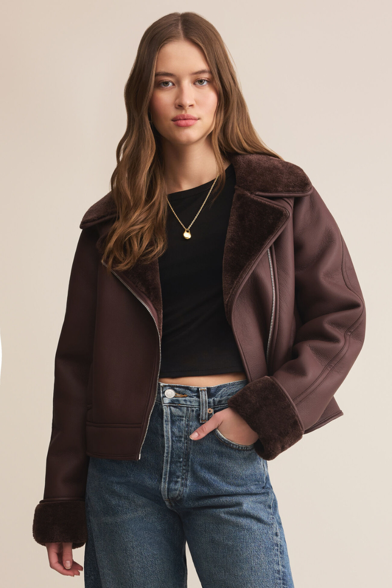 Z SUPPLY - LOCKLIN SHERPA JACKET CHOCOLATE CHERRY