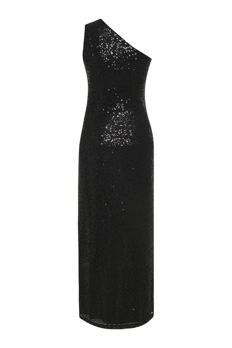 NIGHTCAP - SEQUIN RING ONE SHOULDER GOWN BLACK