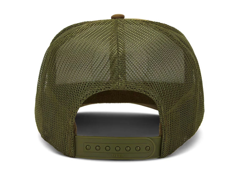 FRIDAY FEELIN - ELECTRIC RAINBOW TRUCKER HAT OLIVE