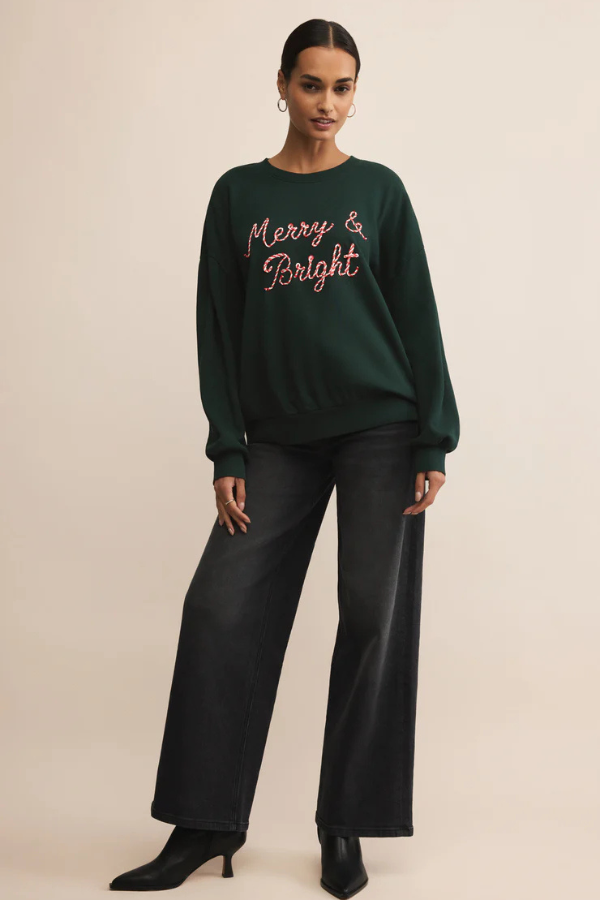 Z SUPPLY - BRIGHT SUNDAY SWEATSHIRT GARLAND GREEN