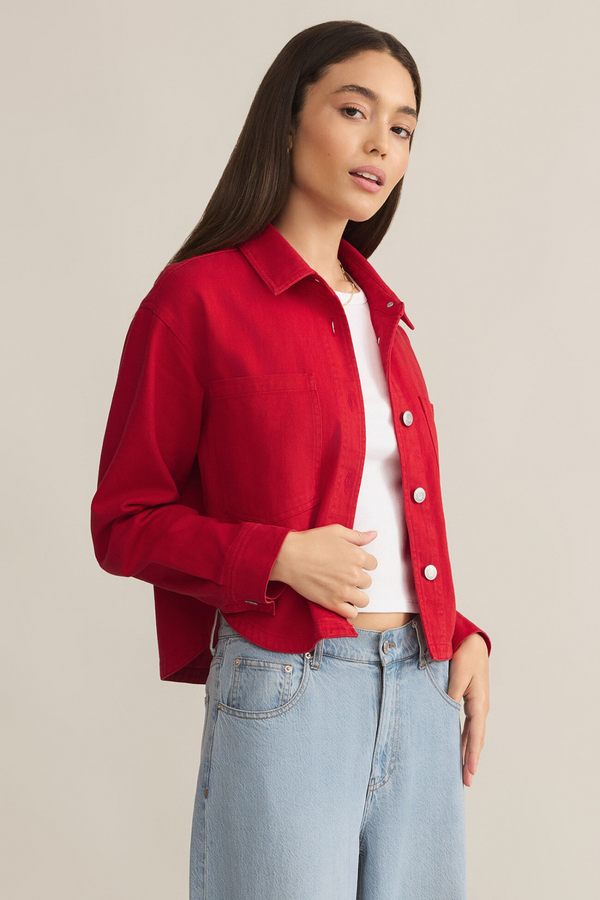 Z SUPPLY - ALL DAY CROPPED DENIM JACKET CHERRY