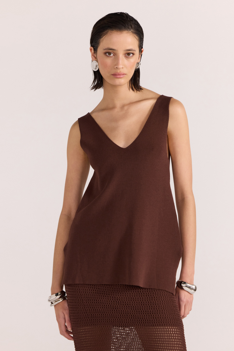 STAPLE THE LABEL - PORTICO V-NECK TUNIC KNIT ESPRESSO