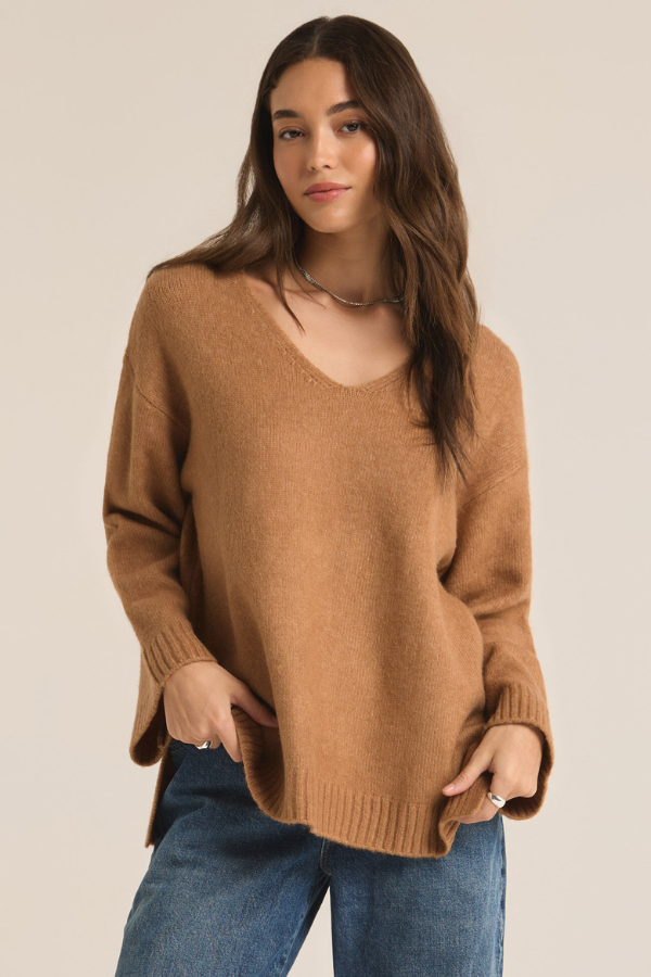 Z SUPPLY - MODERN V NECK SWEATER BURRO