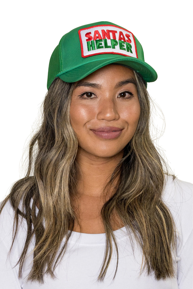 FRIDAY FEELIN - SANTAS HELPER TRUCKER HAT GREEN