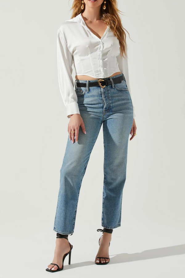 ASTR THE LABEL - MILLIE CROPPED BUTTON UP SATIN TOP