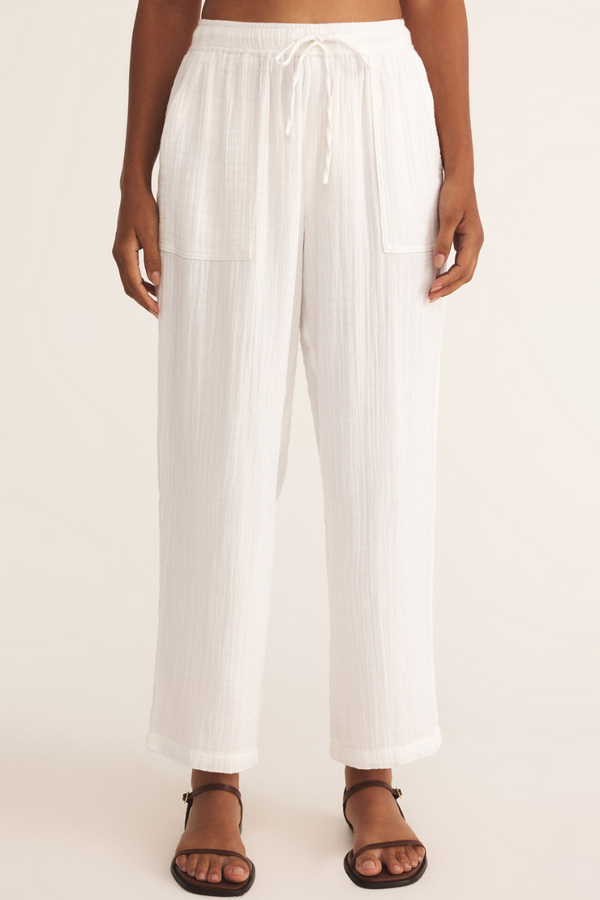 Z SUPPLY - PLAZA AIRY GAUZE ANKLE PANT WHITE