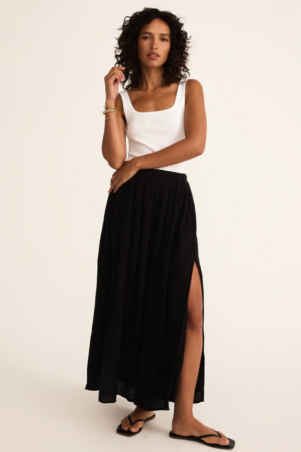 Z SUPPLY - REINA AIRY GAUZE MIDI SKIRT BLACK