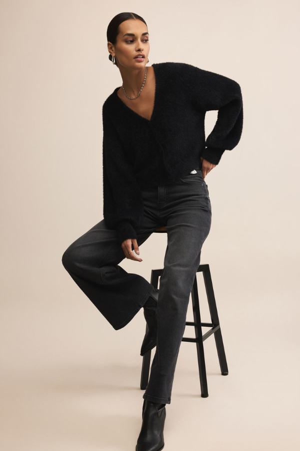 Z SUPPLY - SADIRA FLUFFY CROP CARDIGAN BLACK