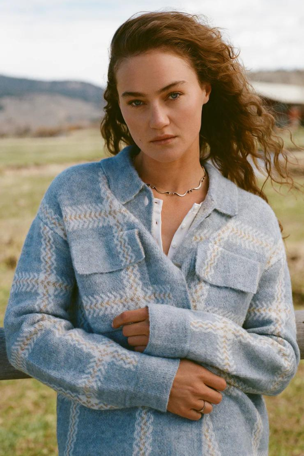 Z SUPPLY TYLER PLAID SWEATER JACKET LIGHT DENIM swirlboutique