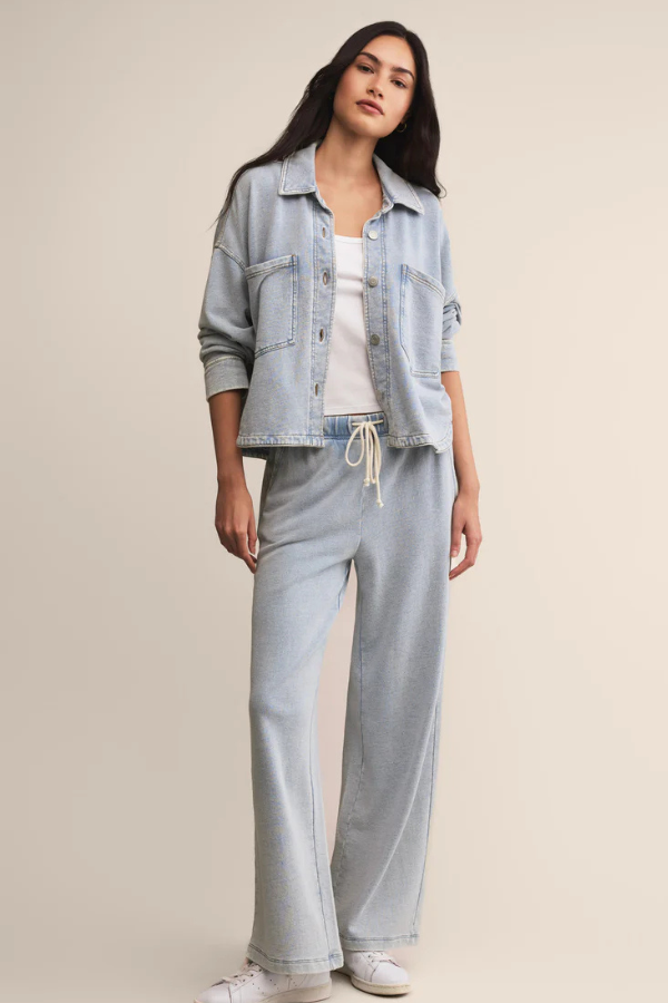 Z SUPPLY - ALL DAY CROPPED KNIT DENIM JACKET WASHED INDIGO