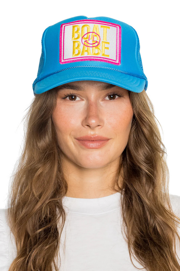 FRIDAY FEELIN - BOAT BABE TRUCKER HAT BLUE
