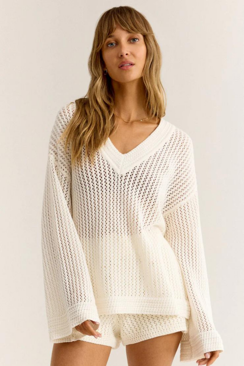 Z SUPPLY - KIAMI CROCHET SWEATER WHITE