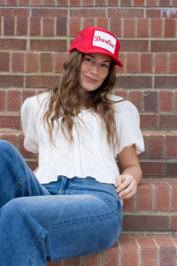 FRIDAY FEELIN - DARLIN TRUCKER HAT RED