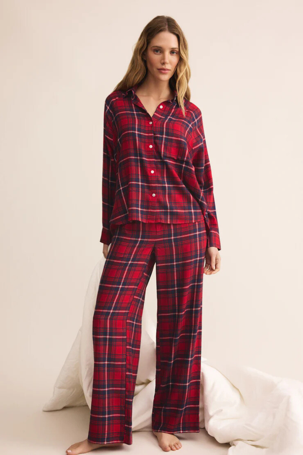 Z SUPPLY - RIVER PLAID BUTTON UP RED HAUTE