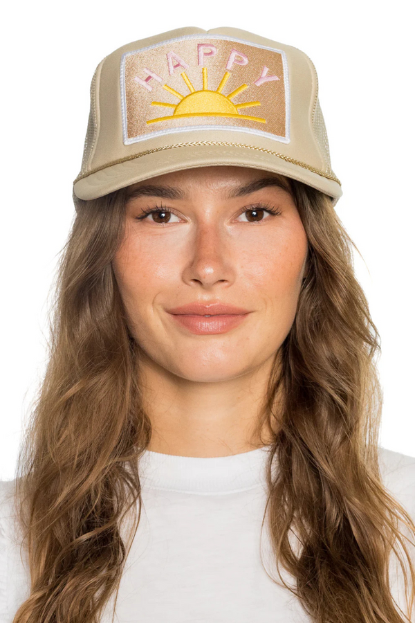 FRIDAY FEELIN - HAPPY SUN TRUCKER HAT TAN