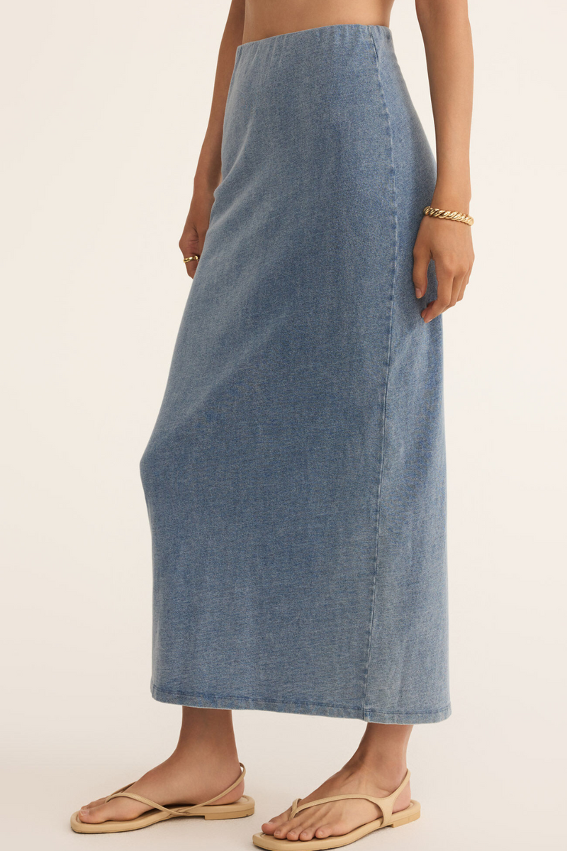 Z SUPPLY - GAIL JERSEY DENIM MIDI SKIRT MEDIUM INDIGO