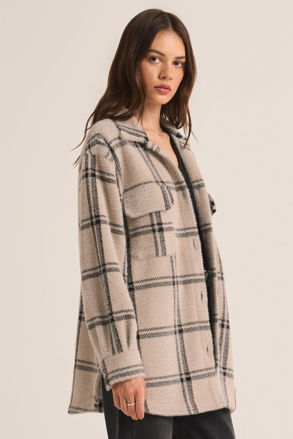 Z SUPPLY - PLAID TUCKER JACKET CRYSTAL GREY