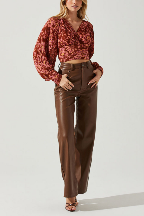 ASTR THE LABEL - PERNILLA PLEATED FLORAL PUFF SLEEVE TOP