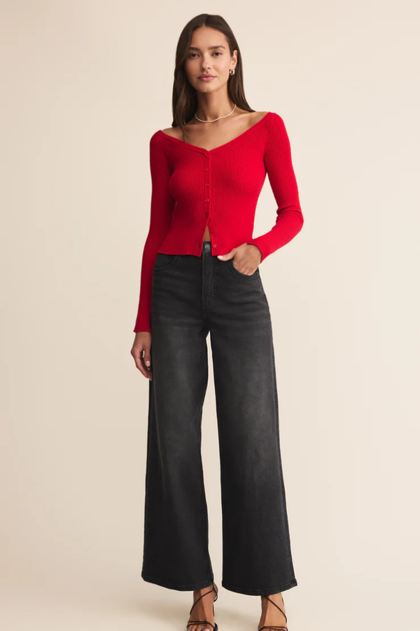 Z SUPPLY - JOVY OFF THE SHOULDER CROP TOP FESTIVE RED