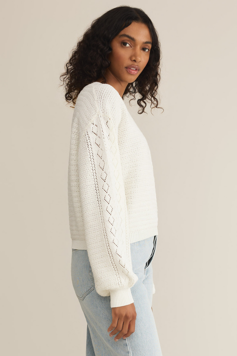 Z SUPPLY - WHITNEY CROCHET SWEATER WHITE