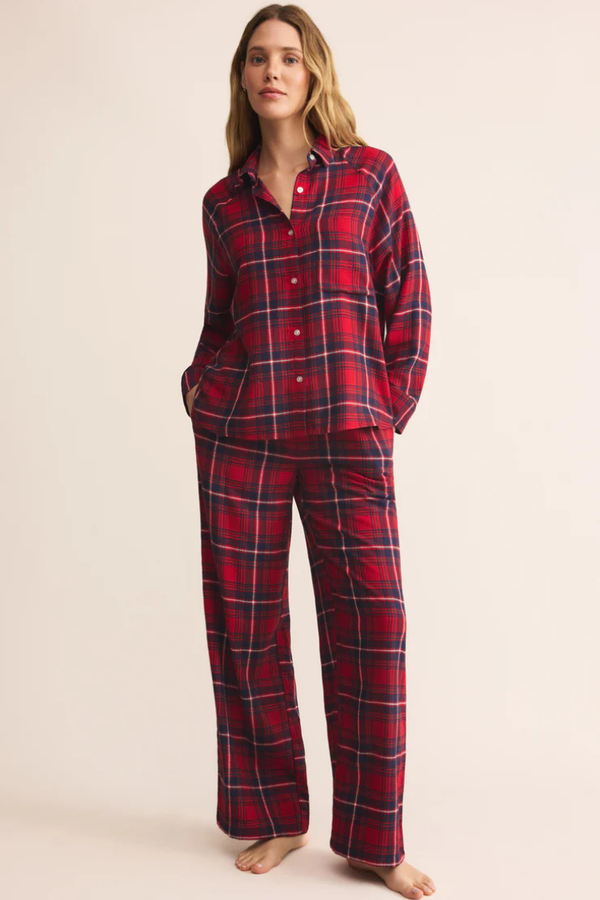Z SUPPLY - HANGOUT PLAID PANT HAUTE RED