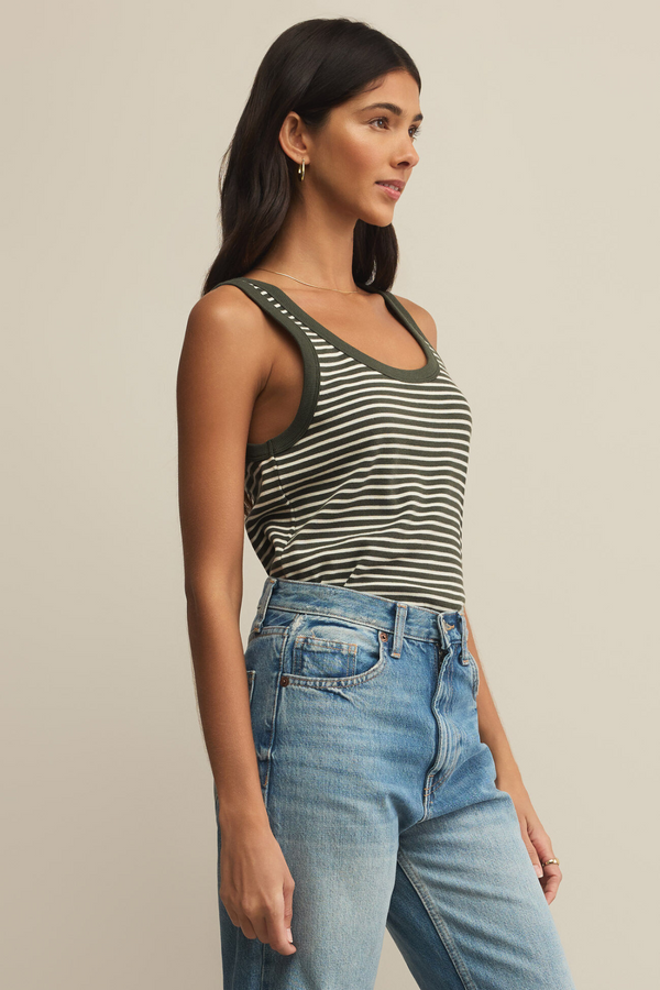 Z SUPPLY - ELIN STRIPE RIB TANK DARK AGAVE