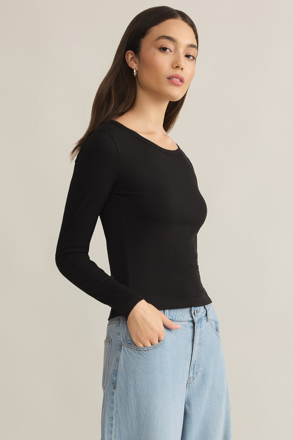 Z SUPPLY - INFINITY FITTED LONG SLEEVE TOP BLACK