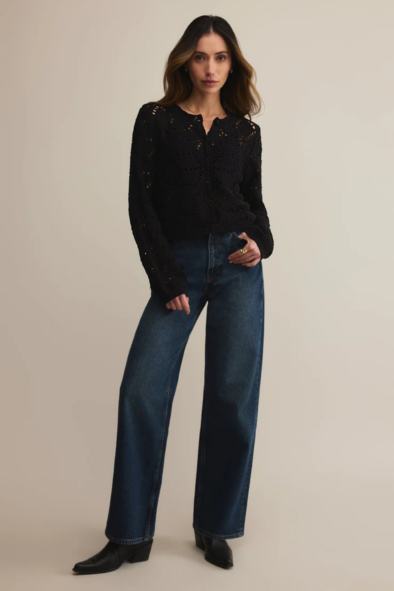 Z SUPPLY - ROSALYN DIAMOND SWEATER CARDIGAN BLACK