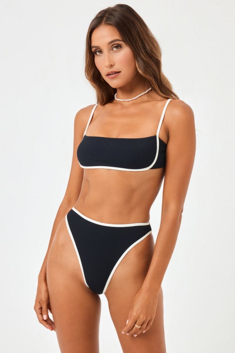 LSPACE - RIBBED NORA BIKINI BOTTOM BLACK CREAM