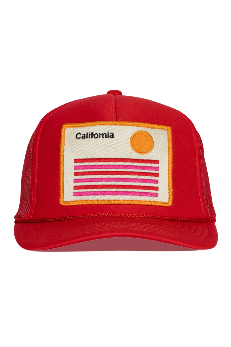 FRIDAY FEELIN - CALIFORNIA STRIPED TRUCKER HAT RED