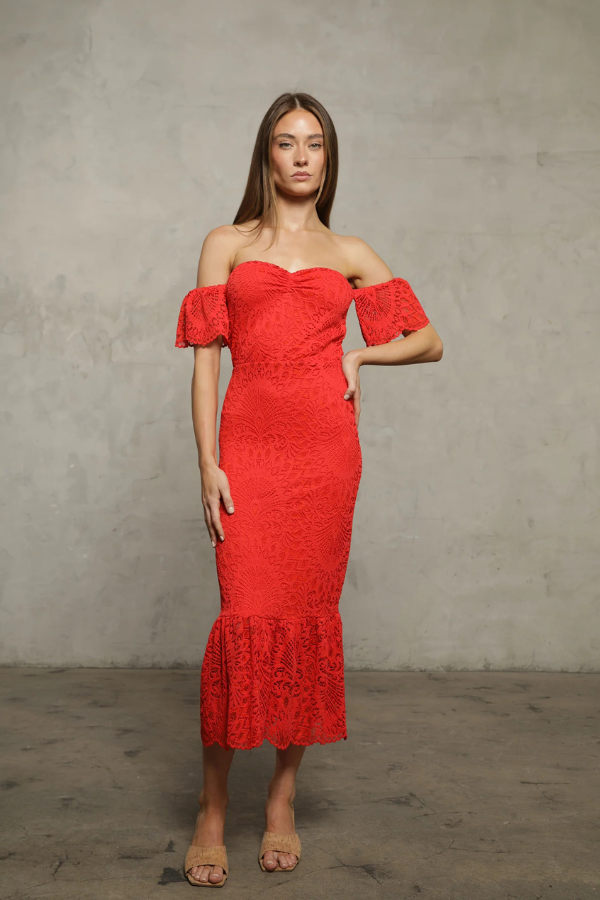 NIGHTCAP - LANAI LACE FLUTTER MIDI DRESS