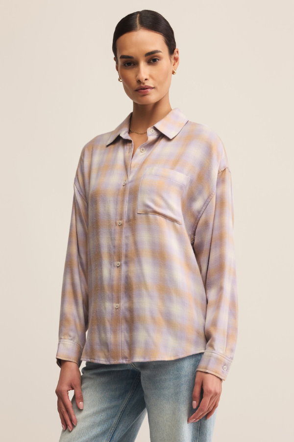 Z SUPPLY - RIVER PLAID BUTTON UP LAVENDER ICE