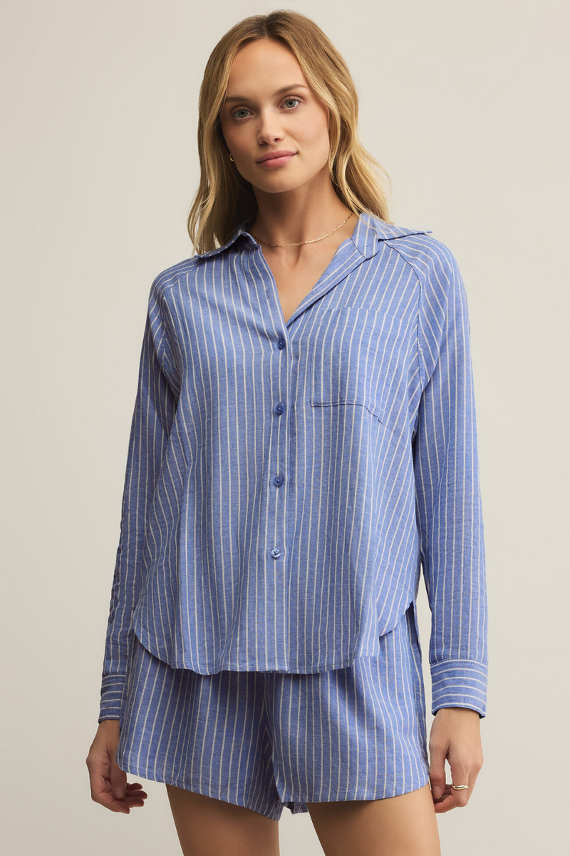 Z SUPPLY - THE PERFECT LINEN STRIPED TOP AMPARO BLUE