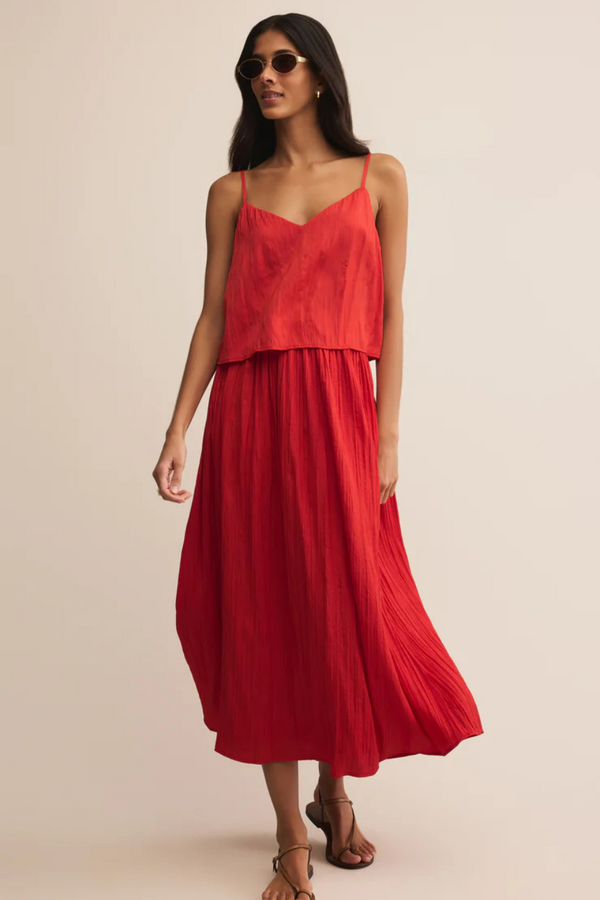 Z SUPPLY - NICOLINE CRINKLE MIDI SKIRT CABANA RED