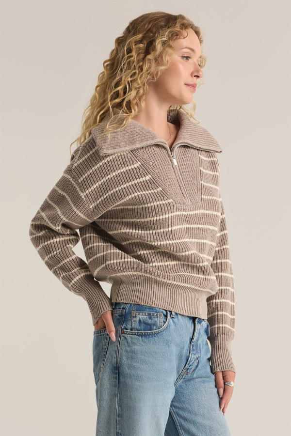 Z SUPPLY - VILLA HALF ZIP STRIPE SWEATER