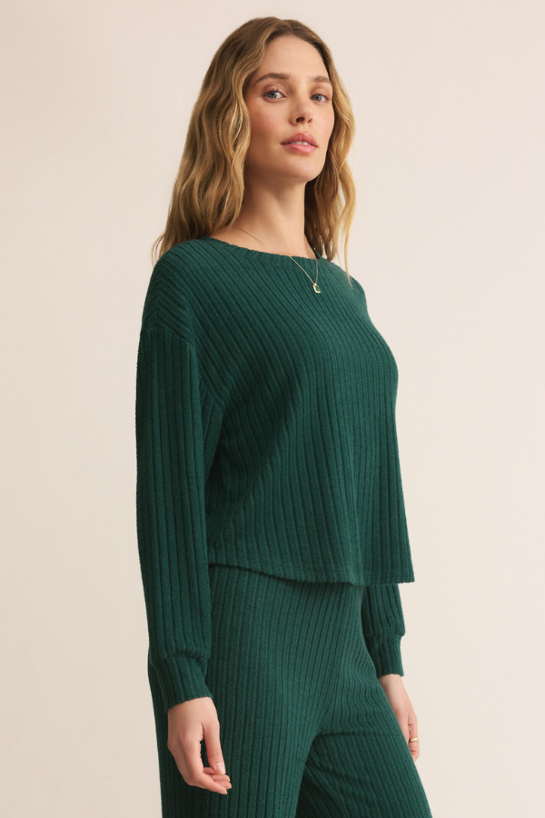 Z SUPPLY - ELFIE RIB LONG SLEEVE TOP MISTLETOE