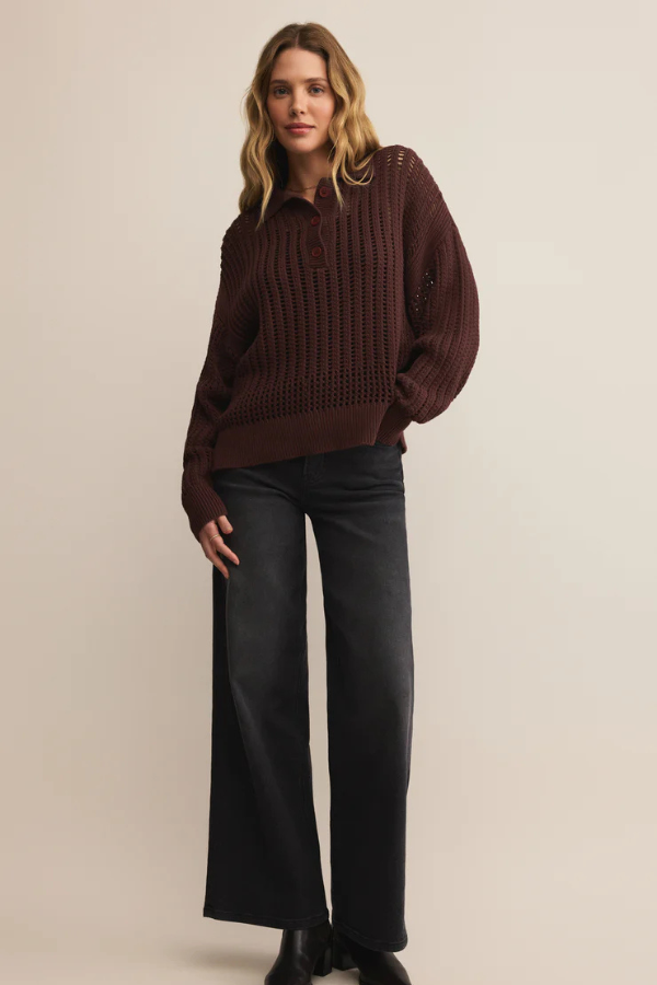 Z SUPPLY - LOOKING GLASS CROCHET POLO SWEATER