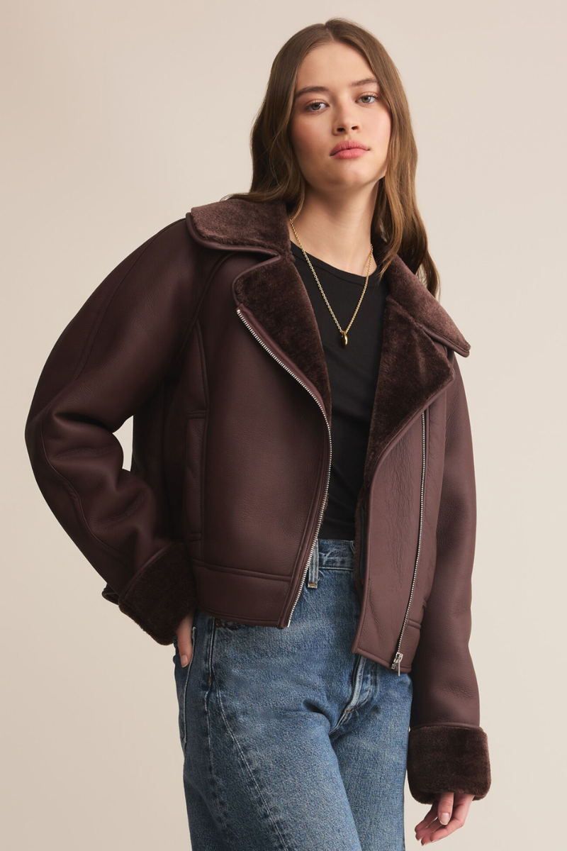 Z SUPPLY - LOCKLIN SHERPA JACKET CHOCOLATE CHERRY