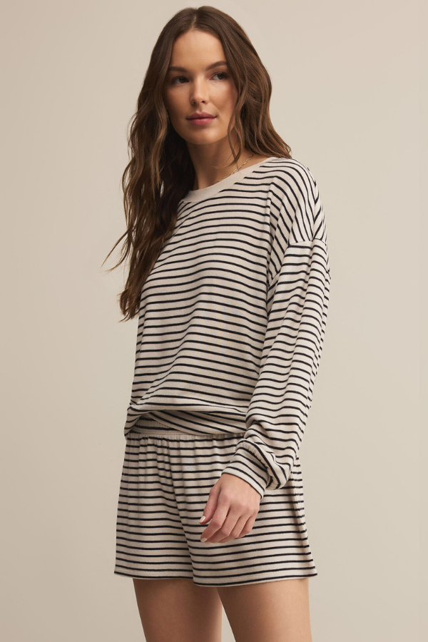 Z SUPPLY - LUXE STRIPE LONG SLEEVE TOP CRYSTAL