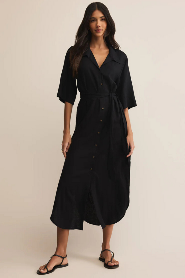 Z SUPPLY - BRISE LINEN MIDI DRESS BLACK