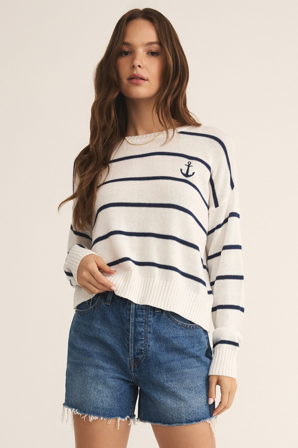 Z SUPPLY - ANCHORS AWAY STRIPE SWEATER WHITE