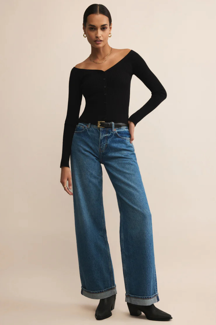 Z SUPPLY - JOVY OFF SHOULDER CROP TOP BLACK